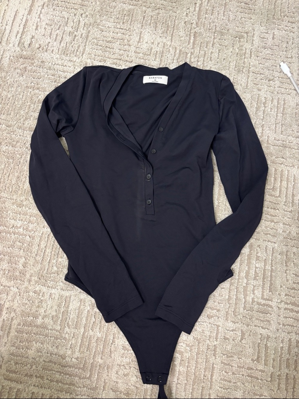 Babaton Black Long-Sleeve Henley Bodysuit